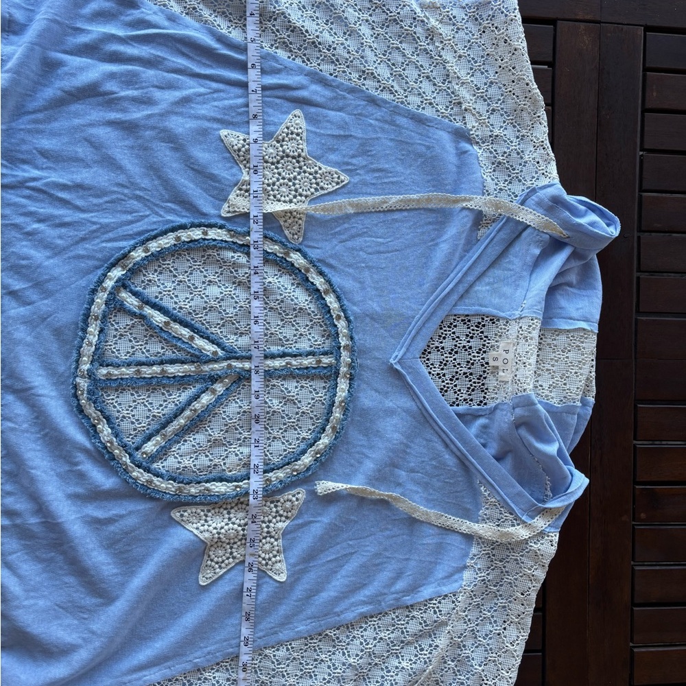 POL Blue and Cream Peace Sign Hoodie - Picture 7 of 10